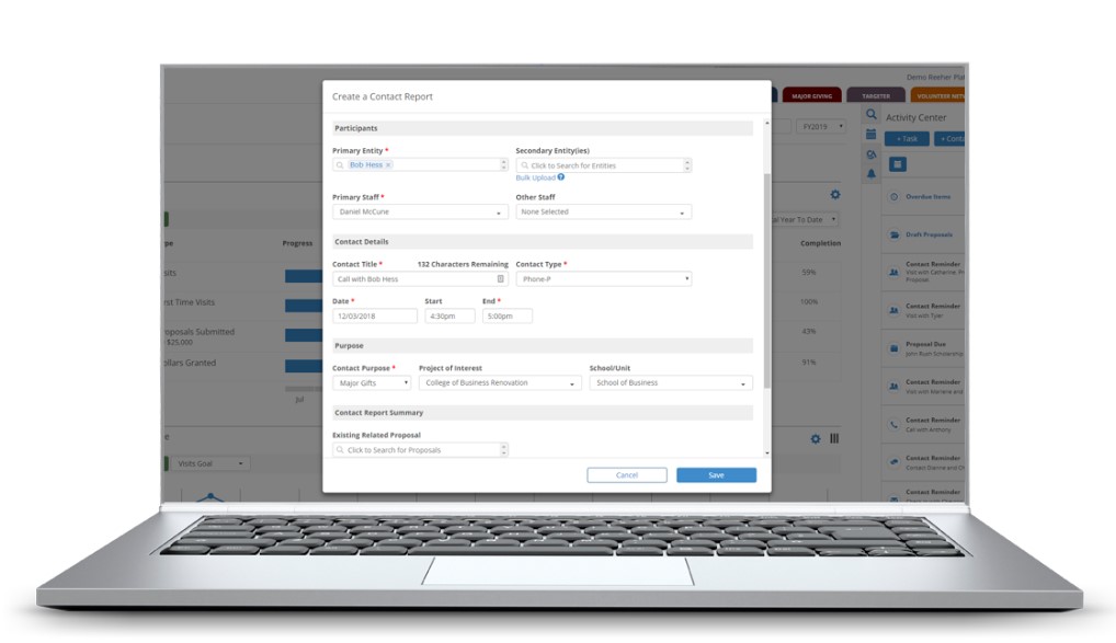 screenshot of Blackbaud Fundraiser Performance Management